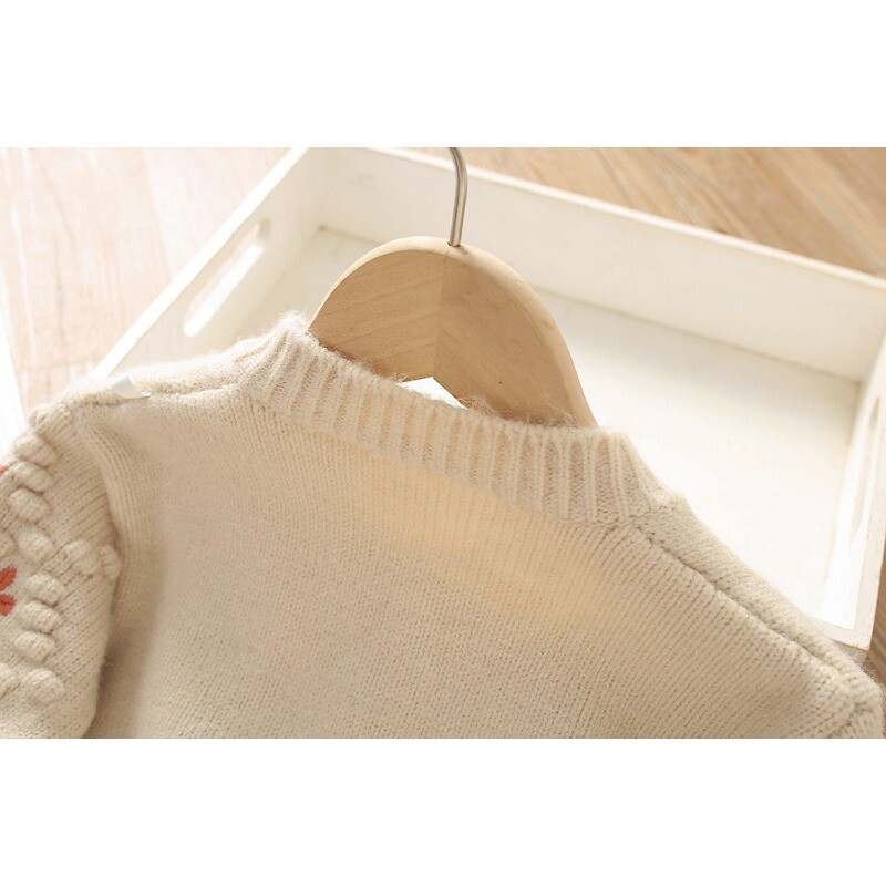 Haine de toamnă pentru fete, flori dulci, pulovere pentru copii, cardigan tricotat cu broderie, îmbrăcăminte caldă pentru copii, haine coreeane pentru fetițe