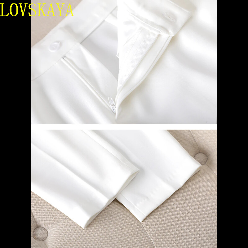 Costumul cu pantaloni elegant, albastru, alb, pentru dama, toamnă, noua îmbrăcăminte de lucru pentru femei, set formal 2 piese, jachetă subțire cu volan, blazer și pantaloni