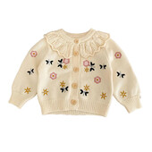 Primavara Toamna Noi Copii Fete Cardigan Tricotat Fete Broderie Bumbac Floral Maneca Lunga Cardigan Pulover Tricotat