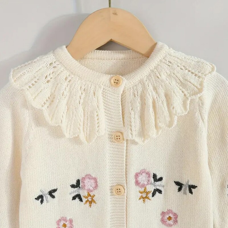 Primavara Toamna Noi Copii Fete Cardigan Tricotat Fete Broderie Bumbac Floral Maneca Lunga Cardigan Pulover Tricotat