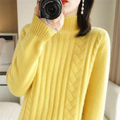 Sieviešu biezs kašmira džemperis rudens ziemas puskakla džemperi Mīksts vienkrāsains trikotāžas džemperis Sieviešu apakškrekls