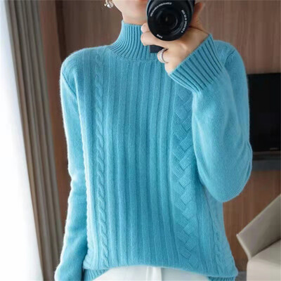 Sieviešu biezs kašmira džemperis rudens ziemas puskakla džemperi Mīksts vienkrāsains trikotāžas džemperis Sieviešu apakškrekls