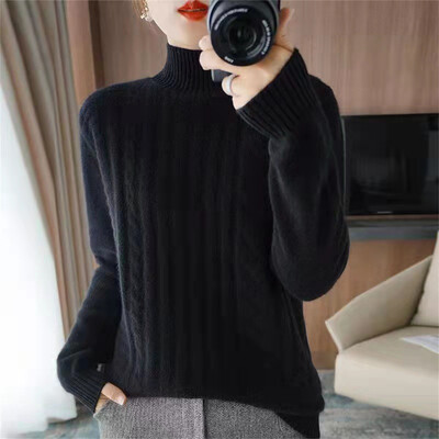 Sieviešu biezs kašmira džemperis rudens ziemas puskakla džemperi Mīksts vienkrāsains trikotāžas džemperis Sieviešu apakškrekls