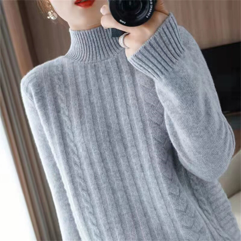 Sieviešu biezs kašmira džemperis rudens ziemas puskakla džemperi Mīksts vienkrāsains trikotāžas džemperis Sieviešu apakškrekls