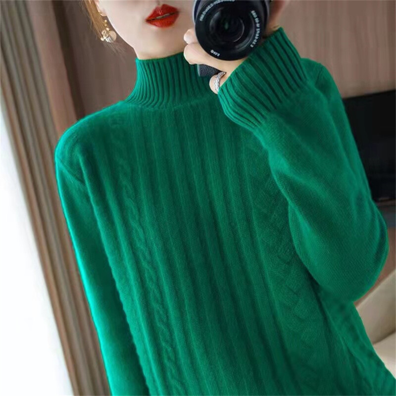 Sieviešu biezs kašmira džemperis rudens ziemas puskakla džemperi Mīksts vienkrāsains trikotāžas džemperis Sieviešu apakškrekls