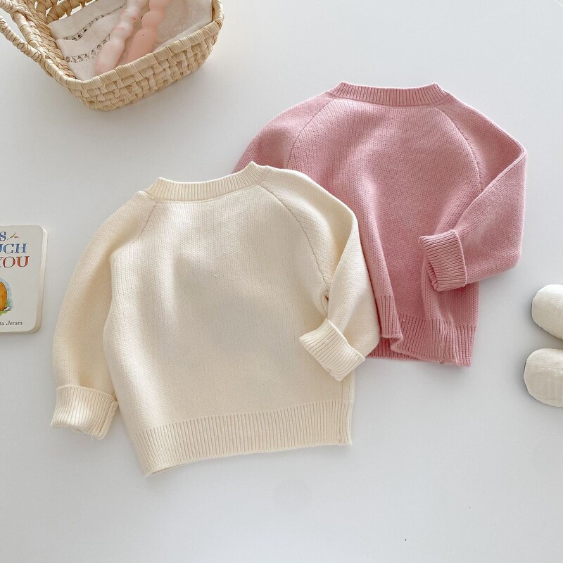 Φθινοπωρινό Χειμωνιάτικο Παιδικό Χοντρό Πουλόβερ Κομψό κινουμένων σχεδίων κουνέλι κέντημα με στρογγυλή λαιμόκοψη Ζεστό πλεκτό κορυφαίο κορεάτικο φαρδύ πουλόβερ