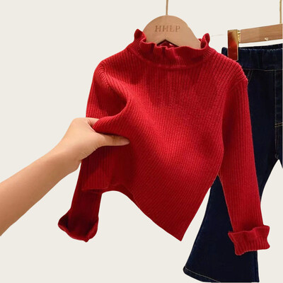 Pulovere pentru copii Topuri de bază 1-6A 2024 Toamna Pulover tricotat pentru fete, cu elasticitate înaltă, Pulover pentru fete