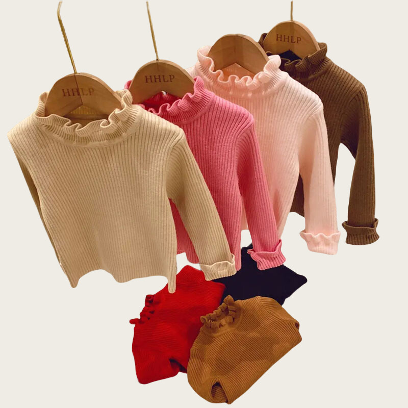 Pulovere pentru copii Topuri de bază 1-6A 2024 Toamna Pulover tricotat pentru fete, cu elasticitate înaltă, Pulover pentru fete