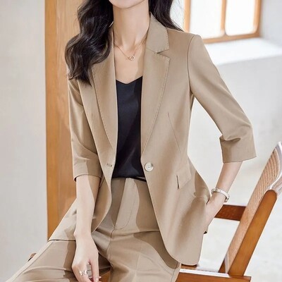 Set de îmbrăcăminte de lucru subțire de vară pentru femei, coreeană de birou, pantaloni subțiri, pantaloni, seturi de două piese, 2024, costum formal, haine, pantaloni, ținute