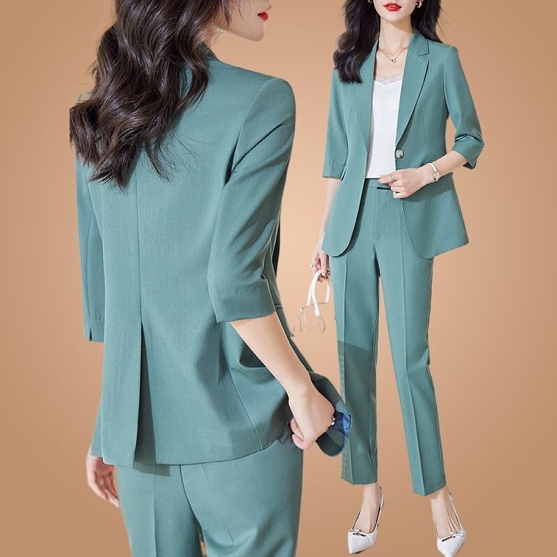 Set de îmbrăcăminte de lucru subțire de vară pentru femei, coreeană de birou, pantaloni subțiri, pantaloni, seturi de două piese, 2024, costum formal, haine, pantaloni, ținute