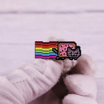 REA-LSIC Nyan Kitty Rainbow Pop-Tart Емайлирана игла Игла за ревери за дрехи Брошки на раница Куфарче Значка Декорация на бижута