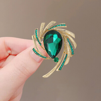 Γυναικείες ρετρό καρφίτσες Waterdrop Γυναικείες Κομψές Πολυτελείς Πράσινες Κρυστάλλινες Ιδιοσυγκρασία πάρτι Κοσμήματα Αξεσουάρ ρούχων Καρφίτσες ασφαλείας