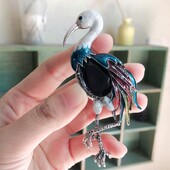 Destul de broșă cu macara cu coroană roșie pentru femeie animal pasăre Pin retro strass flamingo broșe accesorii de bijuterii