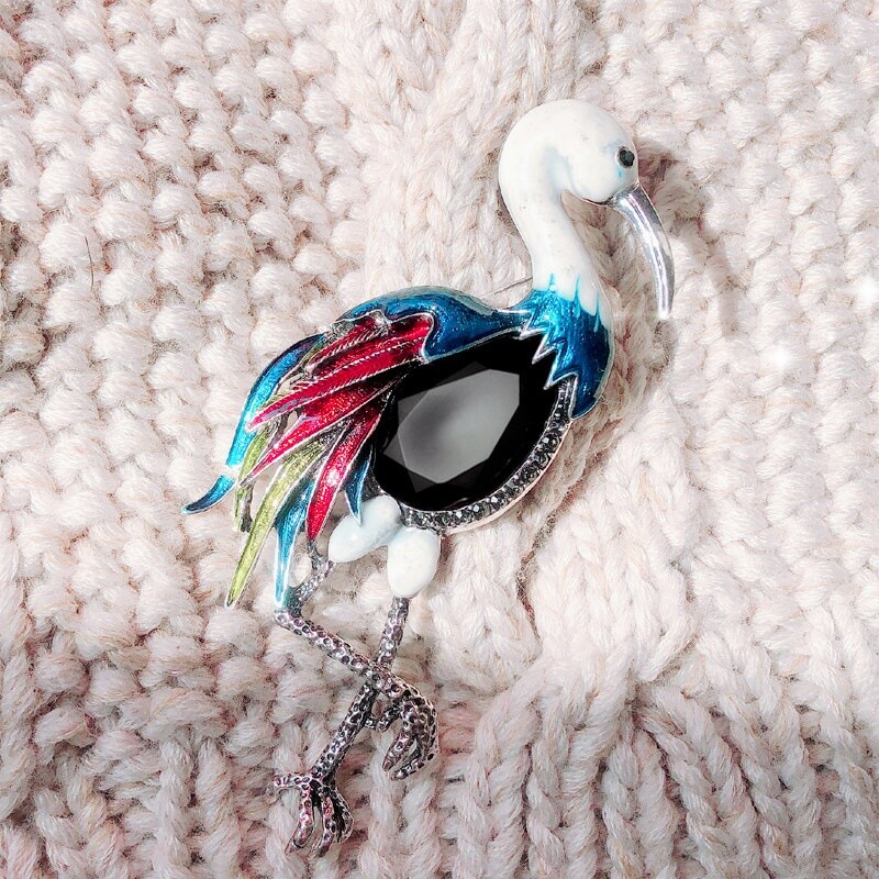 Destul de broșă cu macara cu coroană roșie pentru femeie animal pasăre Pin retro strass flamingo broșe accesorii de bijuterii