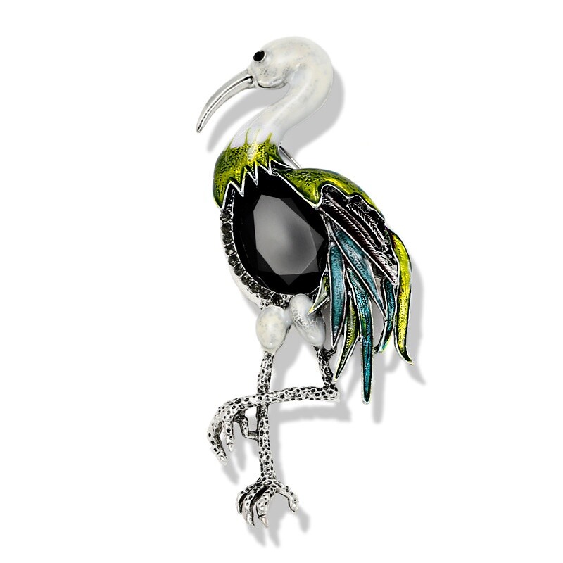 Destul de broșă cu macara cu coroană roșie pentru femeie animal pasăre Pin retro strass flamingo broșe accesorii de bijuterii