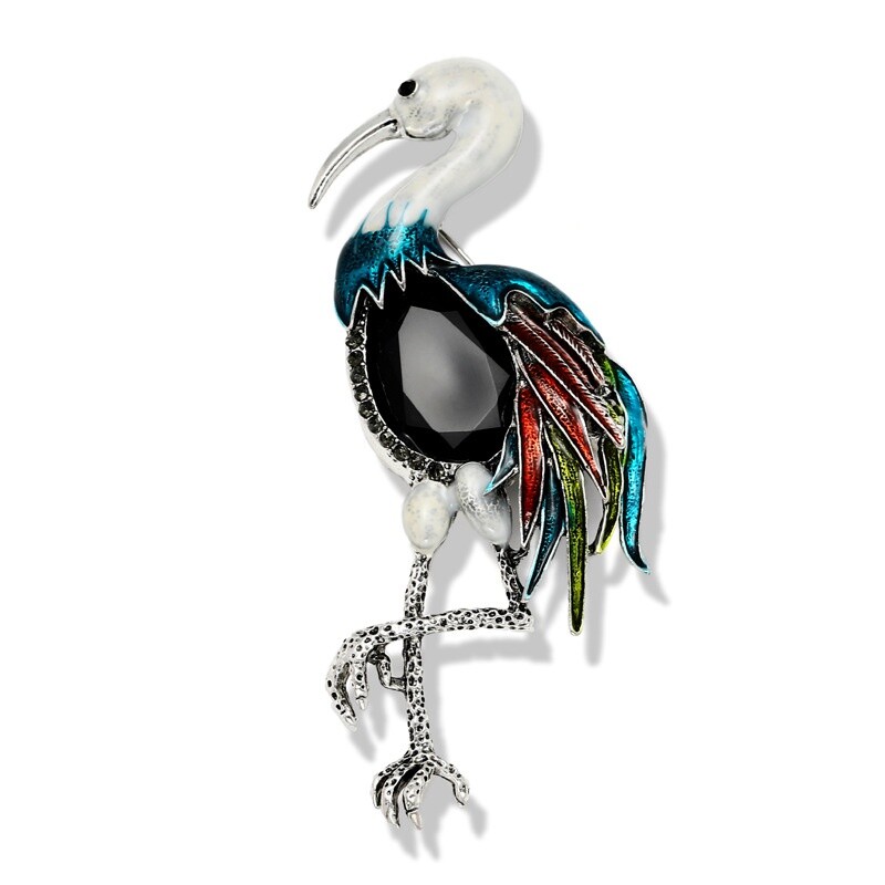 Destul de broșă cu macara cu coroană roșie pentru femeie animal pasăre Pin retro strass flamingo broșe accesorii de bijuterii