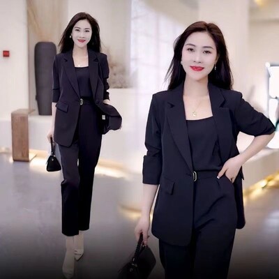 Naiste 2024. aasta sügistalv, uus moodne professionaalne ülikond Korea elegantne vabaaja bleiserid, jope+suspender+püksid, kolmeosalised ülikonnad