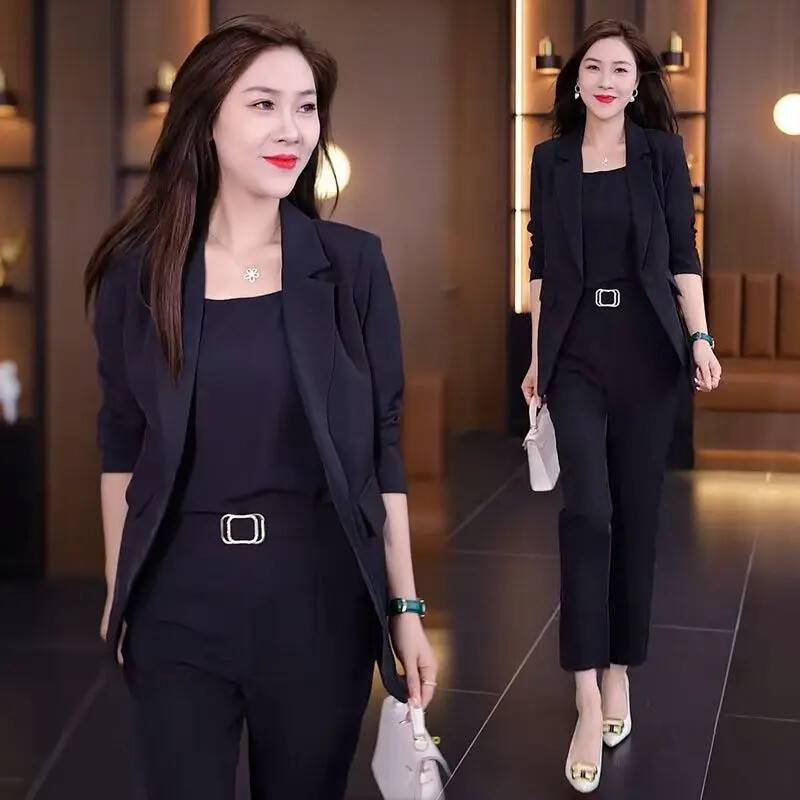 Női, 2024. őszi, téli új divatos, professzionális koreai öltöny Elegáns, alkalmi blézerek, kabát + nadrág + nadrág, háromrészes öltöny