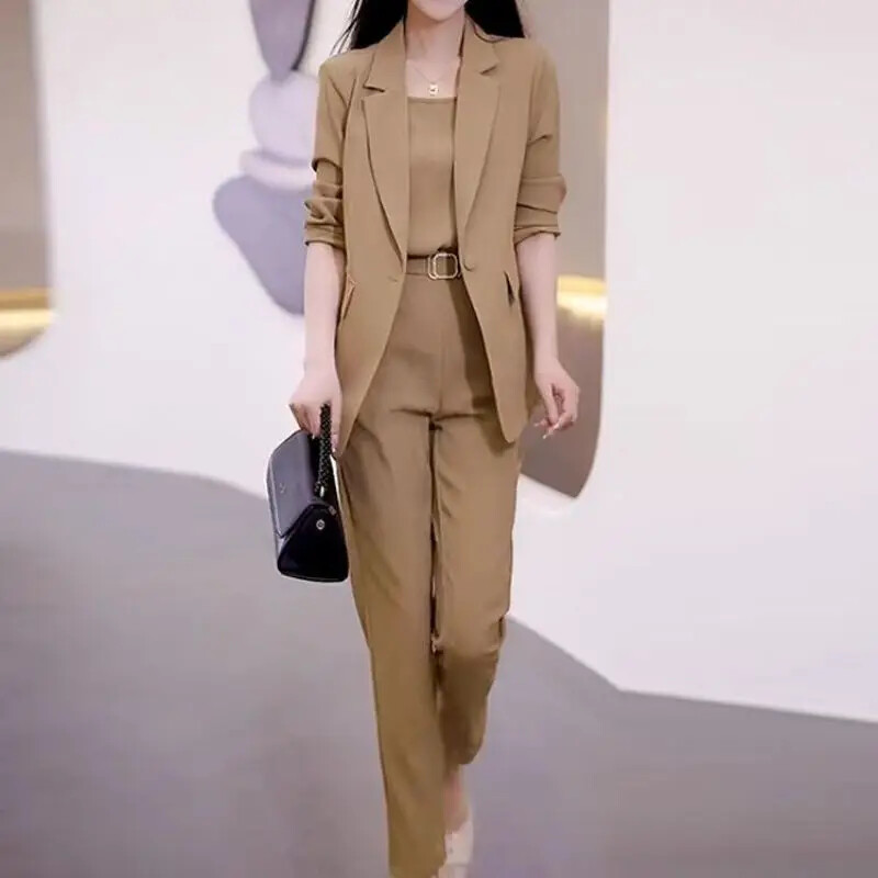 Női, 2024. őszi, téli új divatos, professzionális koreai öltöny Elegáns, alkalmi blézerek, kabát + nadrág + nadrág, háromrészes öltöny