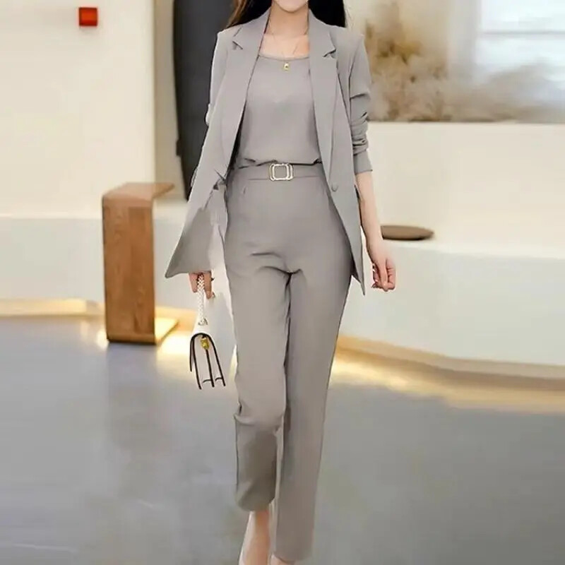 Női, 2024. őszi, téli új divatos, professzionális koreai öltöny Elegáns, alkalmi blézerek, kabát + nadrág + nadrág, háromrészes öltöny