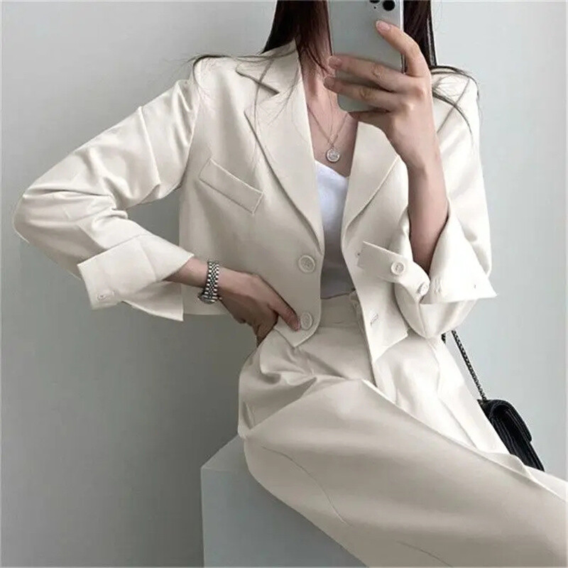 Summer New Short Top Jachetă Blazer Pantaloni largi Set din două piese Set elegant de birou pentru femei ținute