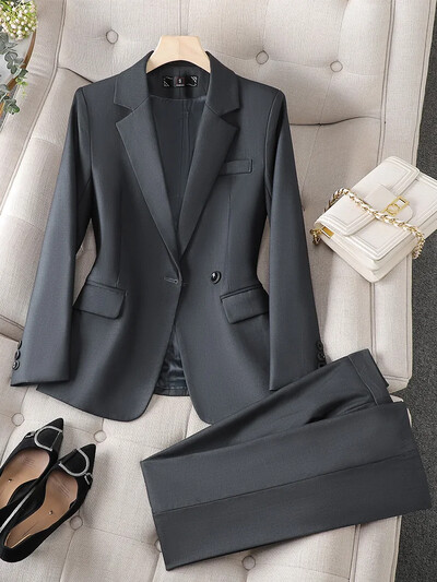 Îmbrăcăminte de birou pentru femei Blazer Costume 2 piese Seturi Elegante Fashion Chic Paltoane Casual Blazer Jachetă și pantaloni Set două piese Costum pentru carieră