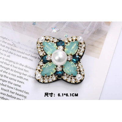 Κομψή Γεωμετρική Κρυστάλλινη Πέτρινη Τετράγωνη Συμμετρική Καρφίτσα Μπλε Πράσινη Μεγάλη Καρφίτσα από στρας Σταυρός με Κλιπ για γυναίκες