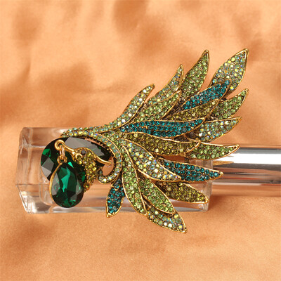 Bájos vintage páva szivárvány medve tündér brossok zöld kristály barokk palota fűző fényes kitűzők parti bankett ékszerek