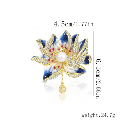 Rhinestone Waterdrop Tassel Green Lotus Flower Καρφίτσες για Γυναικείες Κομψές καρφίτσες κοστουμιού με φύλλα Lotus Φυτό σήμα Μόδα κοσμήματα