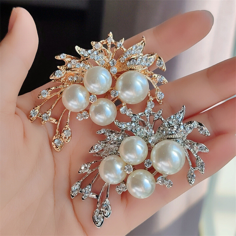 Broșe cu flori de perle de cristal scânteietoare de lux pentru femei, design elegant, broșă cu strasuri, ace, bijuterii de petrecere, cadouri