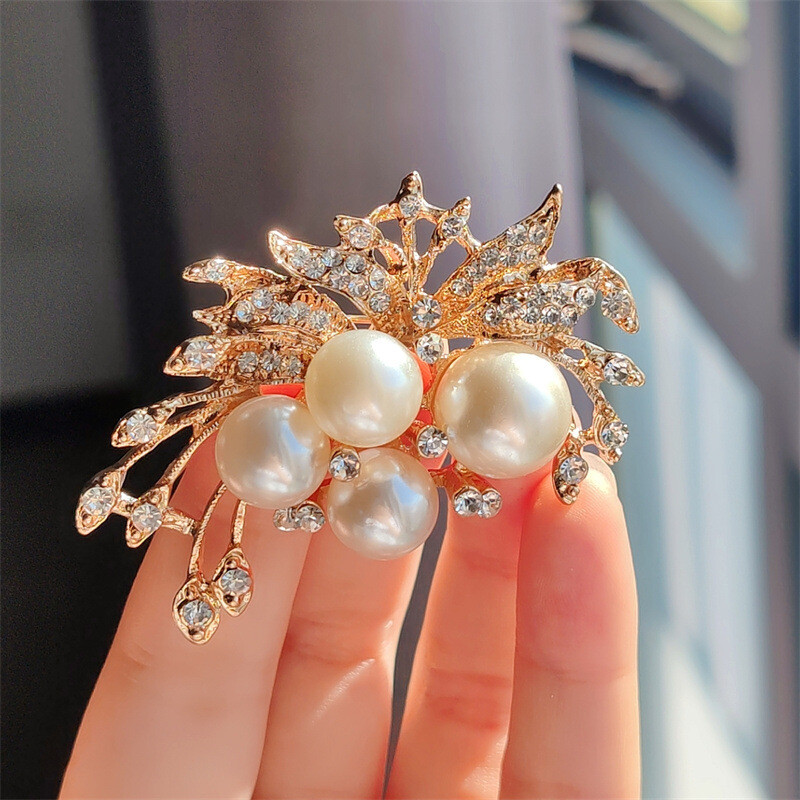 Broșe cu flori de perle de cristal scânteietoare de lux pentru femei, design elegant, broșă cu strasuri, ace, bijuterii de petrecere, cadouri