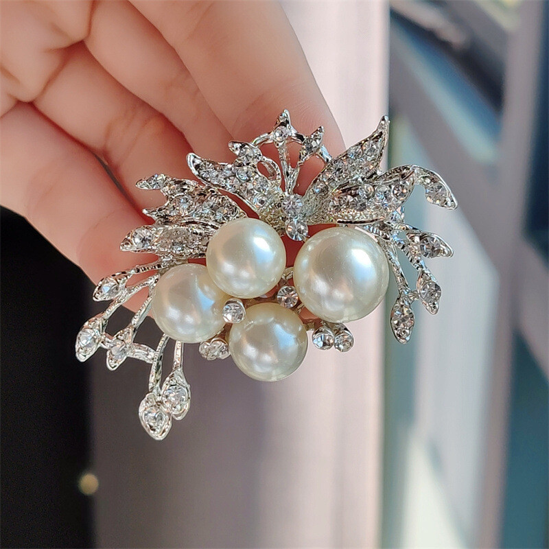 Broșe cu flori de perle de cristal scânteietoare de lux pentru femei, design elegant, broșă cu strasuri, ace, bijuterii de petrecere, cadouri