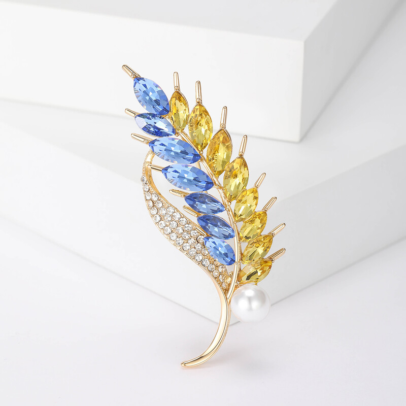 Broșe de urechi de grâu cu strasuri la modă pentru femei, ace de grâu ucrainene, insigne de plante emailate, pentru petreceri, pentru birou, pentru prieteni, cadouri, accesorii