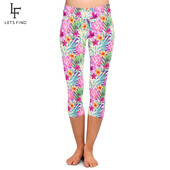 LETSFIND Stil de vară Flori frumoase Imprimare digitală Fitness Capri Leggings Talie înaltă, la jumătatea gambei, Jambiere 3/4