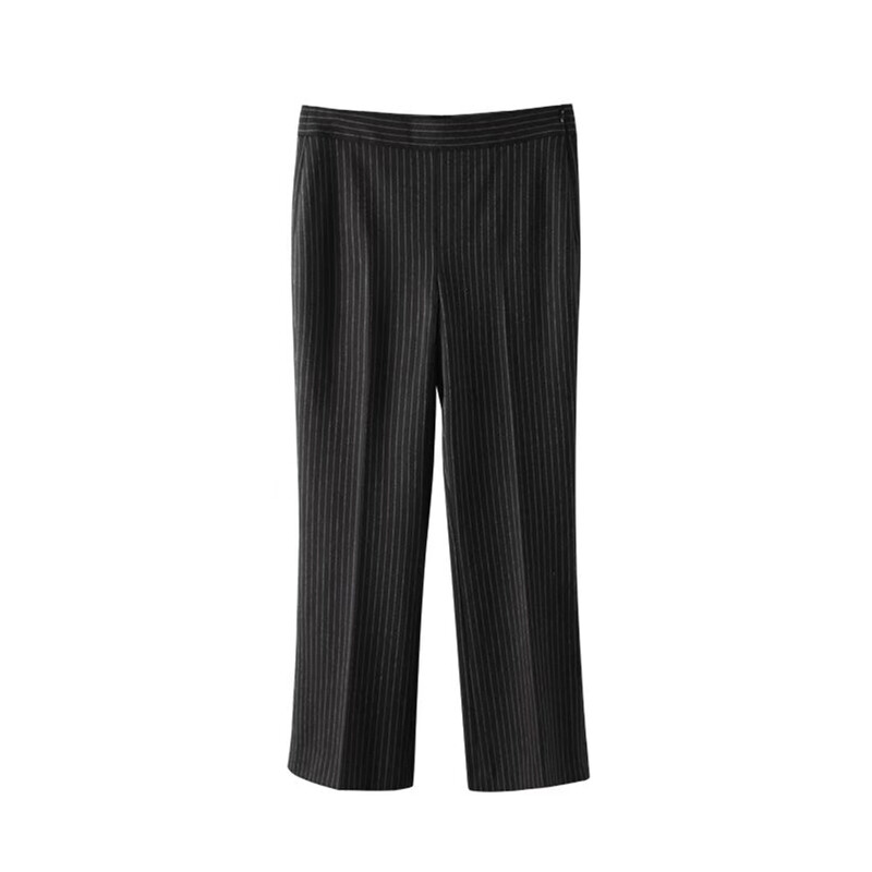 TRAFZA 2024 női irodai női csíkos, tömör öltönyök, egysoros, vékony szabású blézer + cipzáras, egyenes hosszú nadrág alkalmi női szettek