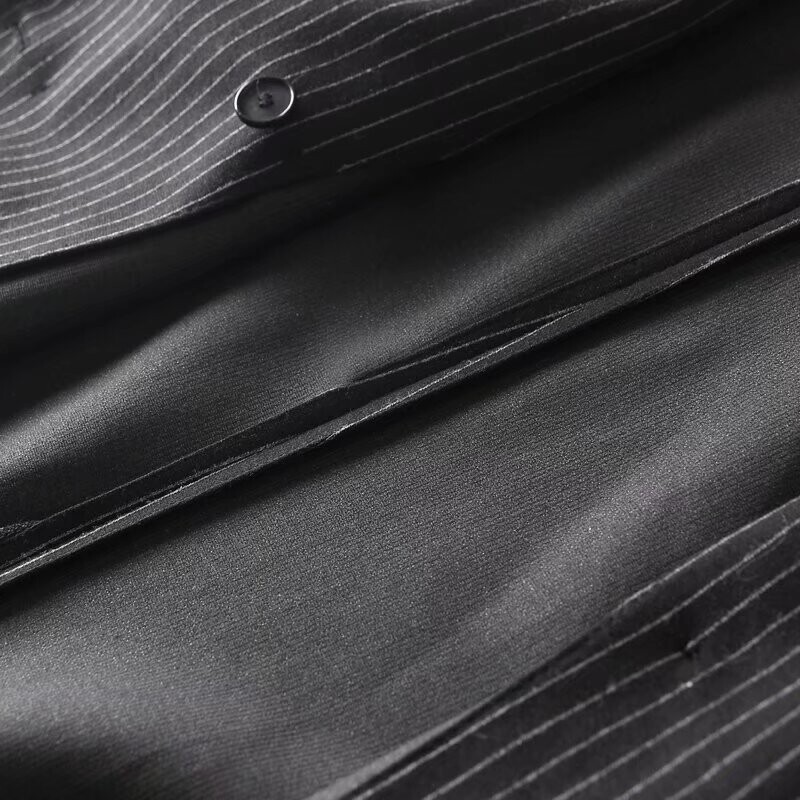 TRAFZA 2024 női irodai női csíkos, tömör öltönyök, egysoros, vékony szabású blézer + cipzáras, egyenes hosszú nadrág alkalmi női szettek