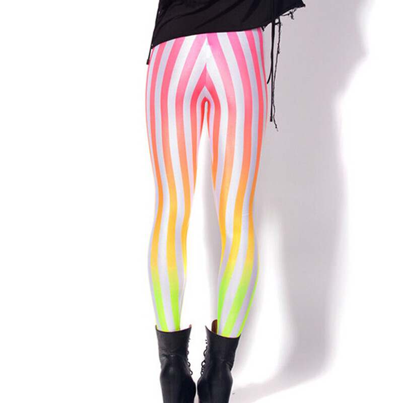 Jambiere curcubeu cu dungi pentru femei Leggings subțiri și slabi, cu dungi colorate, primăvară, vară, alergare, sală, pantaloni elastici, pantaloni