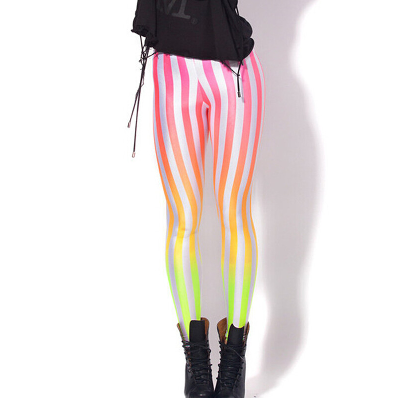 Jambiere curcubeu cu dungi pentru femei Leggings subțiri și slabi, cu dungi colorate, primăvară, vară, alergare, sală, pantaloni elastici, pantaloni