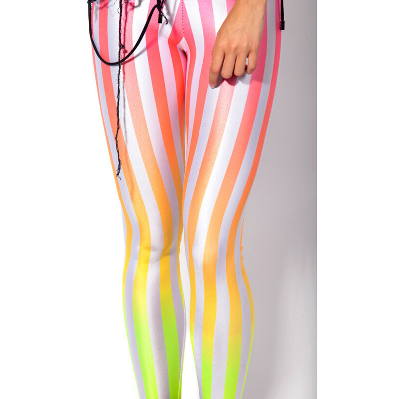 Jambiere curcubeu cu dungi pentru femei Leggings subțiri și slabi, cu dungi colorate, primăvară, vară, alergare, sală, pantaloni elastici, pantaloni