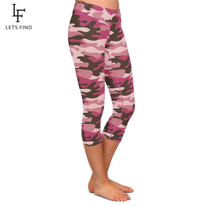 LETSFIND Leggings Capri cu talie înaltă pentru femei, cu imprimeu de camuflaj, la jumătatea gambei, cu 3/4, leggings elastici Livrare gratuită