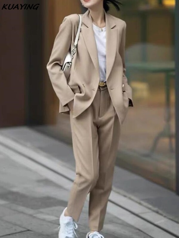 Moda femei elegante, pline de pantaloni, ocazional, vintage, chic, jachete, pantaloni drepți, set de două piese, ținute formale pentru femei