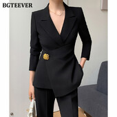 BGTEEVER Costume cu pantaloni elegante subțiri pentru femei, cu mânecă lungă, jachete, pantaloni pentru damă, set 2 bucăți