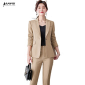 Costume kaki pentru femei, toamnă, nou temperament, cu mâneci lungi profesionale, blazer și pantaloni subțiri, îmbrăcăminte de birou pentru damă, negru