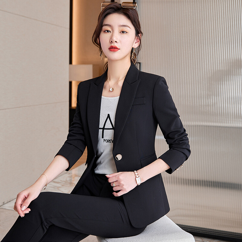 Costume kaki pentru femei, toamnă, nou temperament, cu mâneci lungi profesionale, blazer și pantaloni subțiri, îmbrăcăminte de birou pentru damă, negru