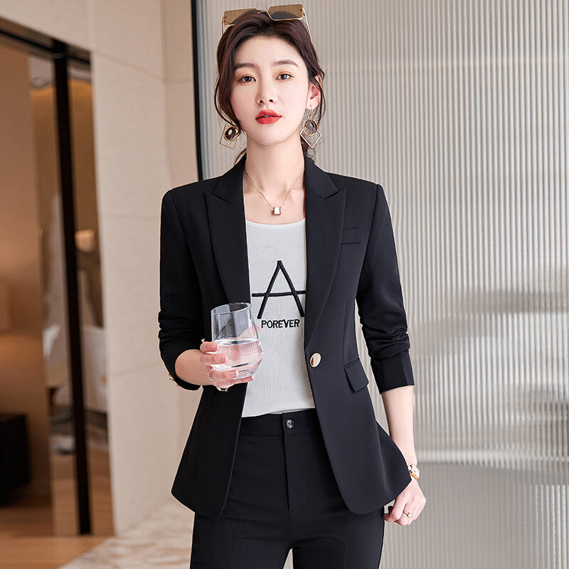 Costume kaki pentru femei, toamnă, nou temperament, cu mâneci lungi profesionale, blazer și pantaloni subțiri, îmbrăcăminte de birou pentru damă, negru