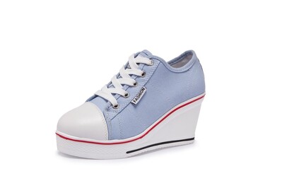 Γυναικεία παπούτσια New Woman Wedge Canvas Vulcanize Shoes Platform Breathable Canvas Shoes Casual Students Candy Color Wedge Sneakers