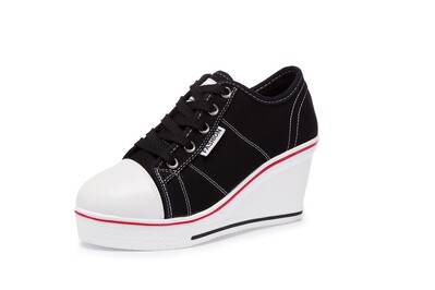 Γυναικεία παπούτσια New Woman Wedge Canvas Vulcanize Shoes Platform Breathable Canvas Shoes Casual Students Candy Color Wedge Sneakers