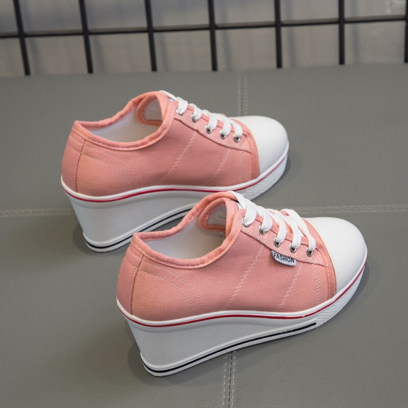 Γυναικεία παπούτσια New Woman Wedge Canvas Vulcanize Shoes Platform Breathable Canvas Shoes Casual Students Candy Color Wedge Sneakers