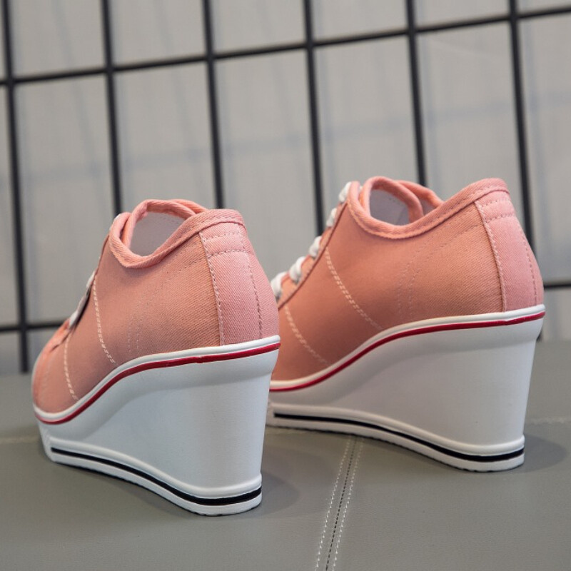 Γυναικεία παπούτσια New Woman Wedge Canvas Vulcanize Shoes Platform Breathable Canvas Shoes Casual Students Candy Color Wedge Sneakers