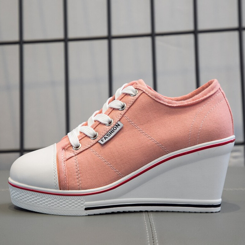 Γυναικεία παπούτσια New Woman Wedge Canvas Vulcanize Shoes Platform Breathable Canvas Shoes Casual Students Candy Color Wedge Sneakers